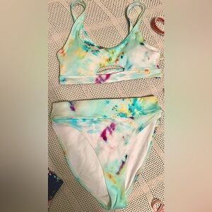 Women’s Beach Joy Tie Dye High Waisted Ribbed Bikini Set sz Medium